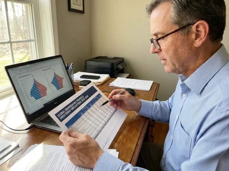 Global investment infographic displaying emerging market growth projections with demographic trends and opportunity mapping across developing economies in Asia, Africa, and Latin America